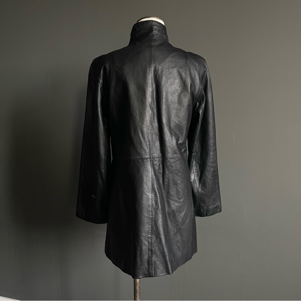 Colebrook & Co Black Leather Funnel Neck Longline Jacket Coat Dress Minimalist - Picture 5 of 15
